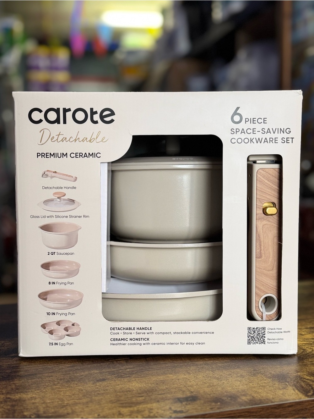 Detachable Premium Ceramic 6-Piece Space-Saving Cookware Set - Cream